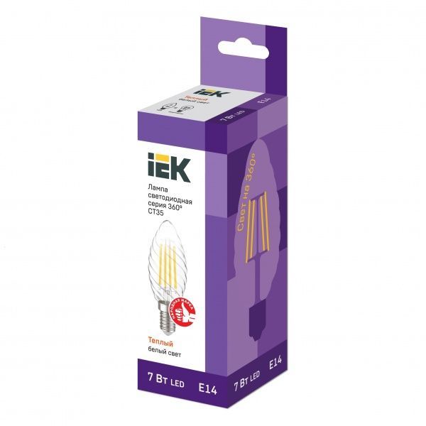 Лампа світлодіодна IEK FIL BW35 7 Вт E14 3000 К 220 В прозора 