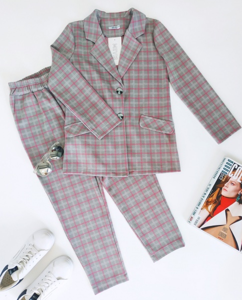 Костюм для девочки Mevis 146 серо-розовый 4393 