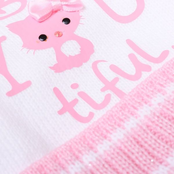 Шапочка детская для девочки Luna Kids р.36-38 белый с розовым 2146 