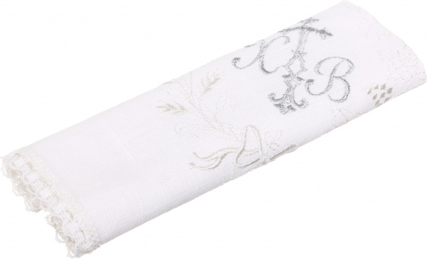 Салфетка Пасхальная с вышивкой и кружевом (1,5/3,5 см) 38x38 см белый с рисунком 