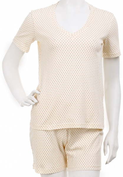 Комплект домашний женский Горошек коралл футболка и шорты р. XL молочный