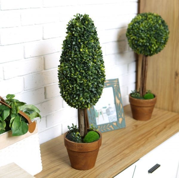 Растение искусственное Самшит в коричневом горшке 60 см
