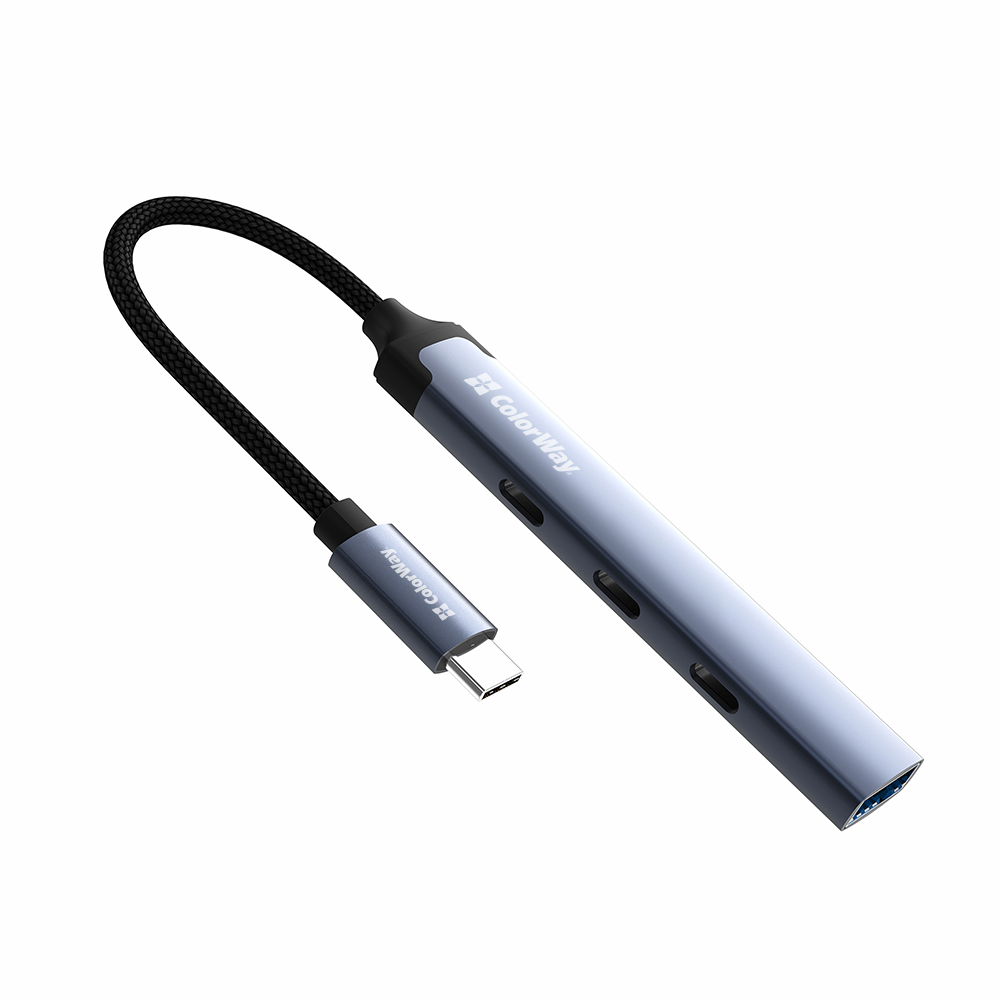 USB-хаб ColorWay USB-C 4-в-1 USB-C2.0х3/USB3.0 0,12 м grey/black (CW-HUB07)