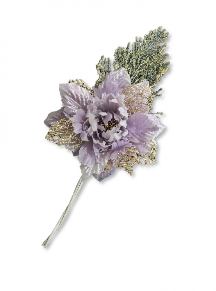 Квітка декоративна Пуансетія з пучком хвої 3 асортименти d10 см