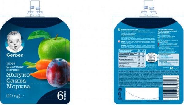 Пюре Gerber Яблуко, слива і морква 90 г 7613036345880 