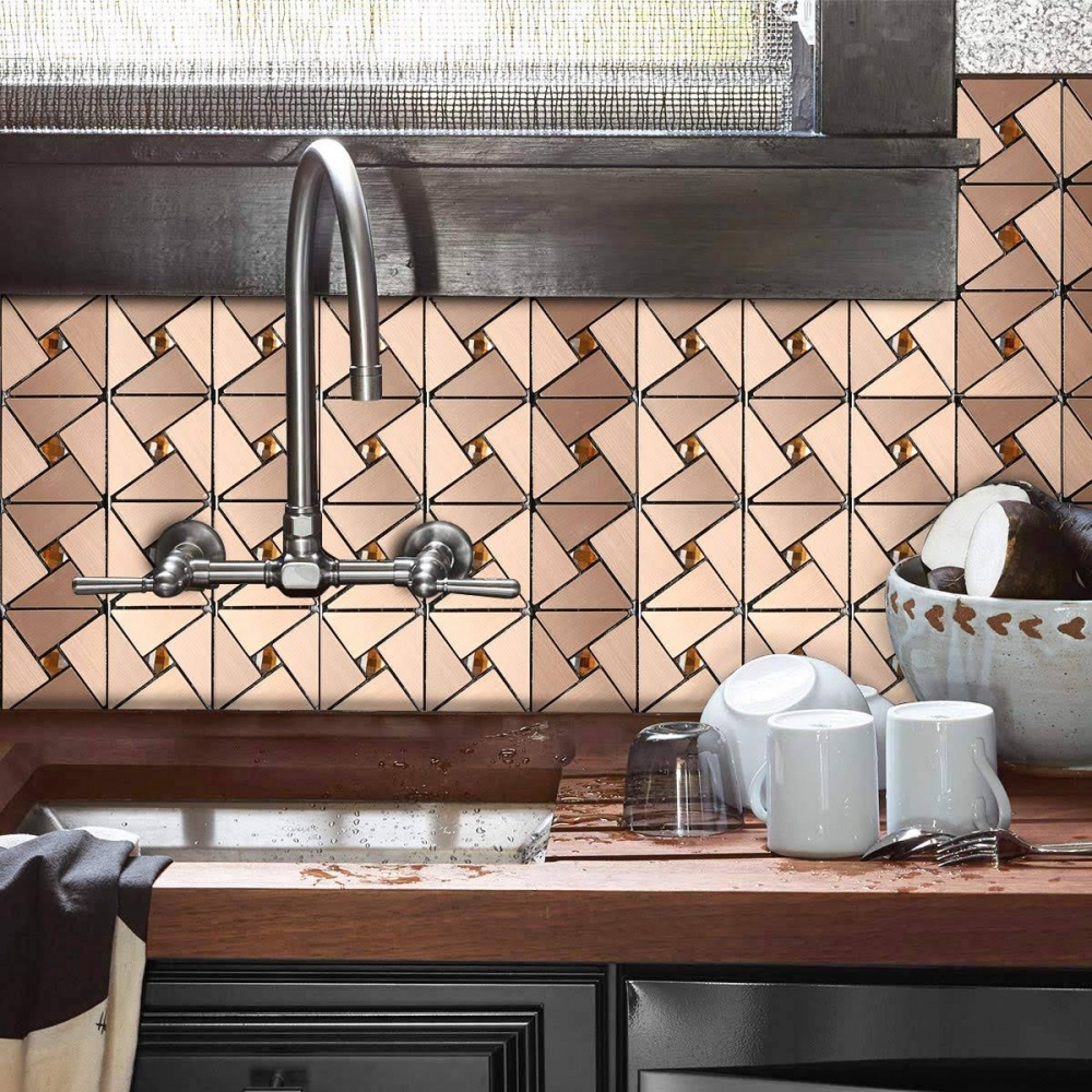 Плитка алюминиевая самоклеющаяся Sticker Wall медная со стразами 300х300х3 мм (1416)