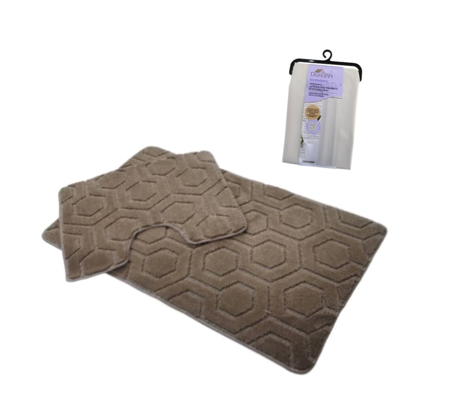 Набор ковриков Dariana Standard 60х100+60х50 см бежевый соты + занавеска PEVA