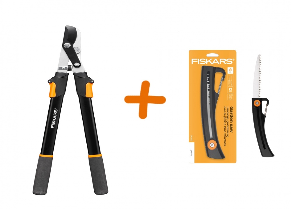 Набор садового инструмента Fiskars Cучкорез плоскостной телескопический Solid L13 и пила садовая Solid SW16