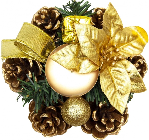 Вінок-свічник Девілон з декором, золотий, 930111 d150 мм 