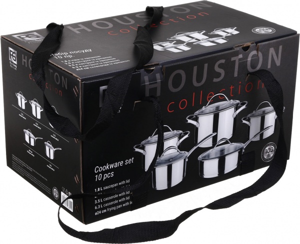 Набор посуды Houston 10 предметов со стеклянными крышками Flamberg Premium