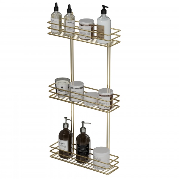 Полка для ванной Украина прямоугольная 35 см 3-ярусная 3-контурная золото 