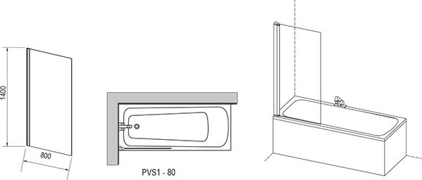 Шторка для ванни Ravak PVS1-80