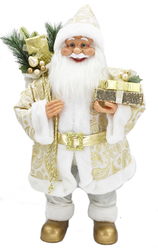 Декорация новогодняя Золотой Санта с подарками 80 см