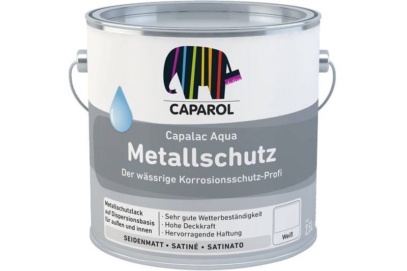 Эмаль антикоррозионная акриловая Caparol для металла Capalack Aqua Metallschutz шелковистый мат белая 2,4л — фото 1