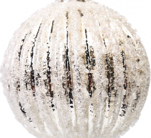 Шар новогодний рельефная в ассортименте 80 мм бело-серебряный