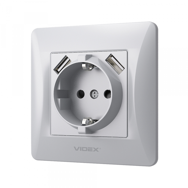 Розетка із заземленням Videx Binera IP20 срібний шовк VF-BNSK1GU2-SS