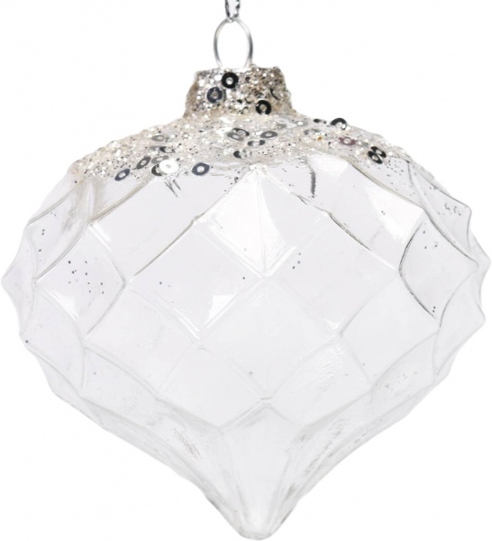 Шар новогодний рельефная в ассортименте 80 мм бело-серебряный