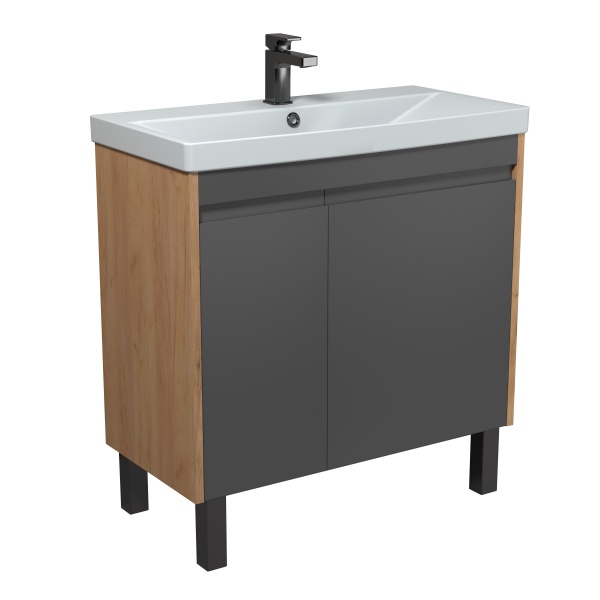 Тумба Мойдодыр Olive 80-U с умывальником Sempre 80 подвесная/напольная