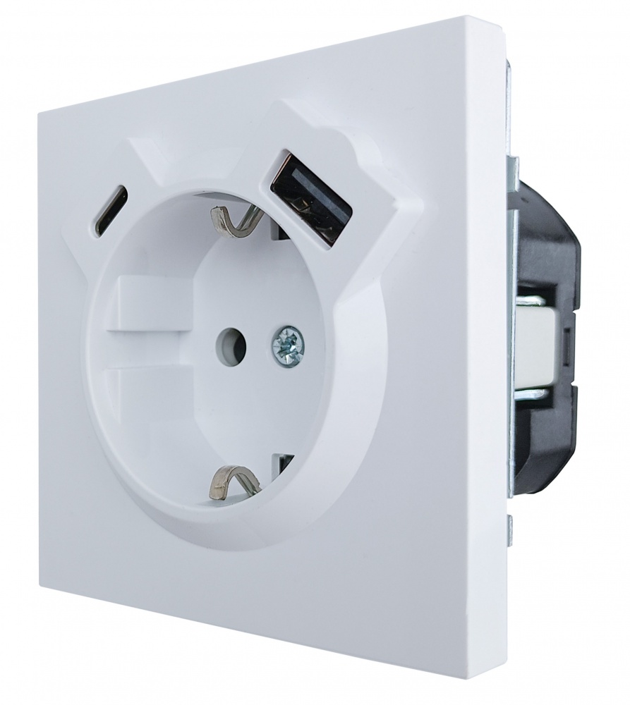 Розетка побутова + USB + Type C із заземленням HausMark Juna білий