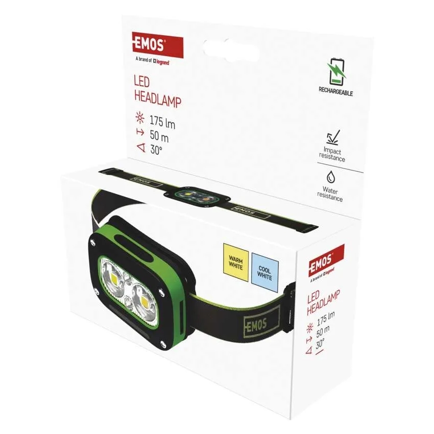 Ліхтар налобний Emos LED Li-Ion 800 mAh 175 Lm зелено-чорний P3545