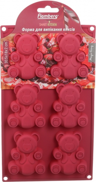 Форма для кексів Magic Ring Ведмедики 30.5х18х2 см 6 шт бордо Flamberg Smart Kitchen