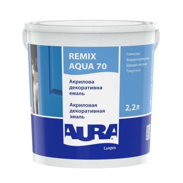Эмаль акриловая Aura® Luxpro Remix Aqua Белый (База А) глянец 2,2л