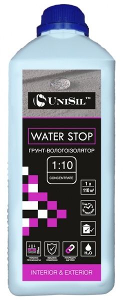 Ґрунтовка глибокопроникна UniSil Water Stop (концентрат 1:10) 1,25 кг 1 л