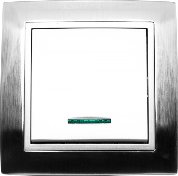 Выключатель одноклавишный LXL Tesla TLXL3501A с подсветкой серебряный 3501A silver