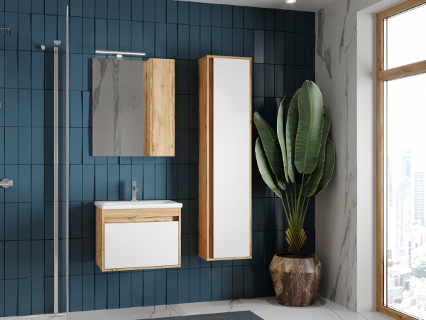 Тумба подвесная ЮВЕНТА Malta - 65 дуб Вотан с умывальником Soft-65