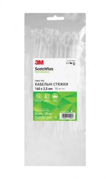 Стяжка кабельная 3M Scotchflex FS-160 A-C 160 х 2,5 мм 25 шт. белый 
