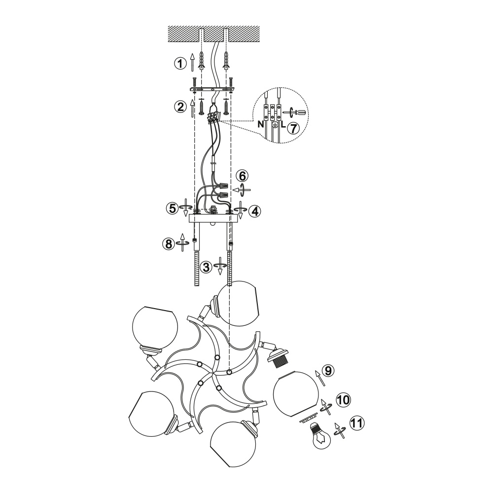 Люстра Miorro Gusto металл/стекло 5x40 Вт E27 хром 51-311-020