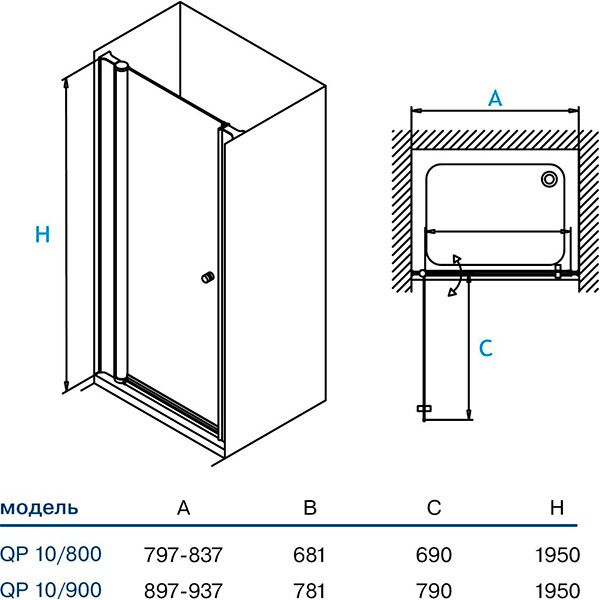 Душевые двери Koller Pool QP10 80х195