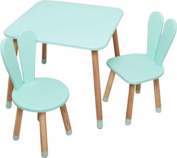 Комплект мебели детский ArinWOOD Зайчик Бирюзовый (стол + 2 стула) 04-025B+1 