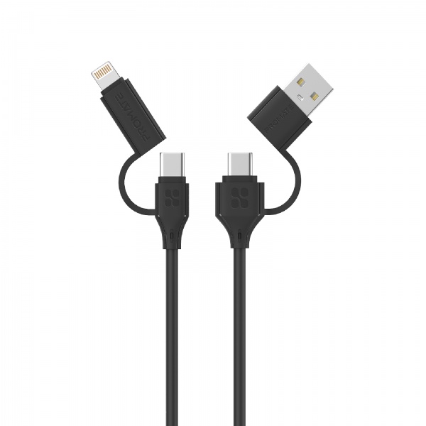Кабель Promate QuadCord-PD60 USB-C/USB-A to USB-C/Lightning 1,2 м чорний (quadcord-pd60.black) 