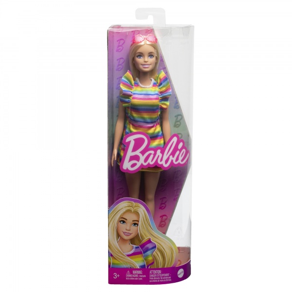 Кукла Barbie Модница с брекетами в полосатом платье HPF73