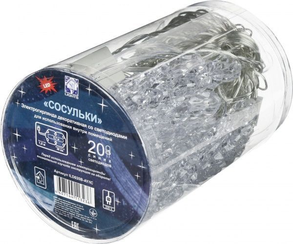 Электрогирлянда линейная внутренняя встроенный светодиод (LED) 20 ламп 5,7м Сосульки синие ILD020B-AY/IC