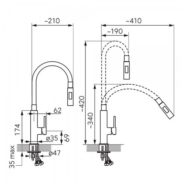 Смеситель для кухни Ferro Fitness Slim 2F BFS43B с гибким изливом черный