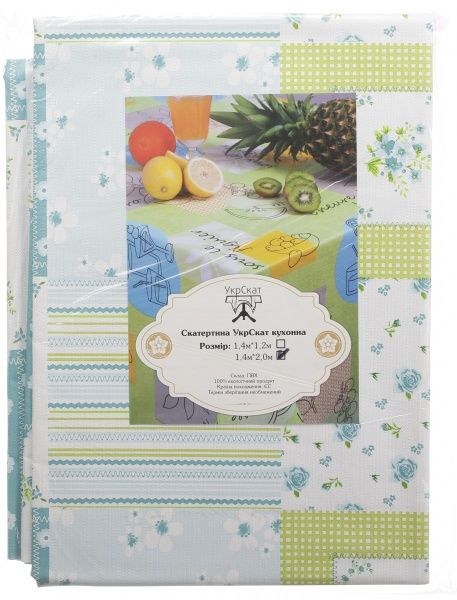 Скатертина Преміум 5733130а20 140x200 см блакитний із салатовим УкрСкат 