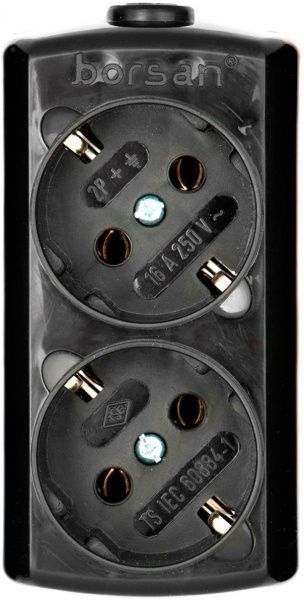 Колодка Borsan с заземлением 2 гн. черный BR.1572-0