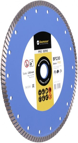 Диск алмазний відрізний Baumesser BP230 Beton PRO Turbo 230 мм 230x2,6x22,2 тротуарна плитка, піщаник, цегла 90215008017