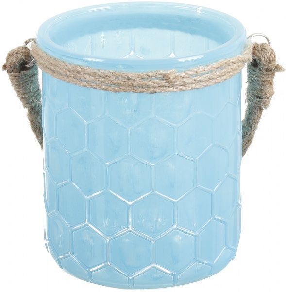Подсвечник Соты с джутовой ручкой голубой Тенденс