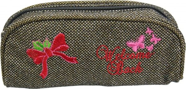 Пенал школьный с блестками Бантик золотистый