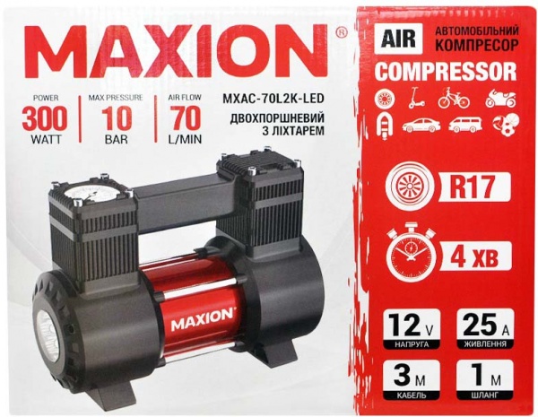 Компресор автомобільний MAXION MXAC-70L2K-LED