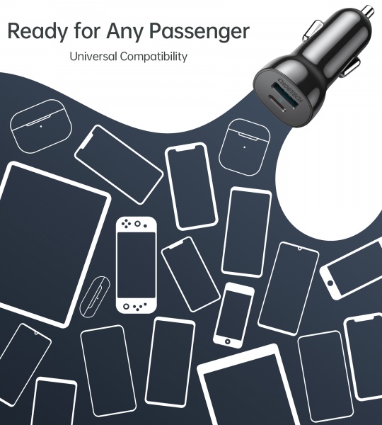 Автомобильное зарядное устройство Choetech TC0005-BK USB-A/USB-C 20Вт QC3.0/PD 