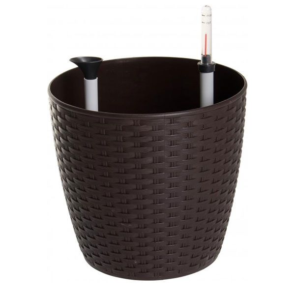 Горшок пластиковый Алеана Ротанг круглый 7,6л коричневый 
