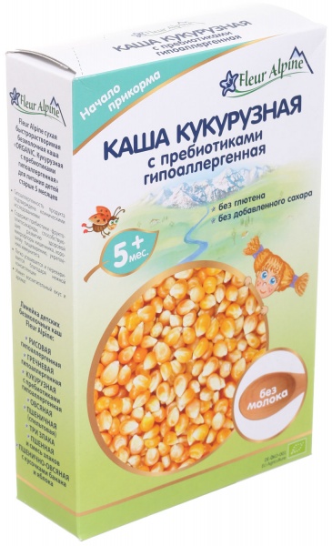 Каша безмолочная Fleur Alpine от 5 месяцев Organic кукурузная с пребиотиками гипоаллергенная 175 г 