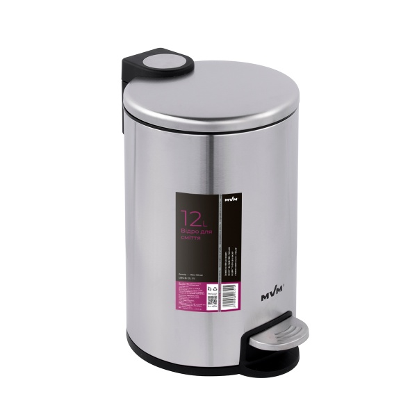 Ведро с крышкой MVM BIN-16 12L SS STEEL ROUND 12 л стальной 