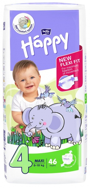 Подгузники HAPPY BELLA BABY maxi вес 8-18 кг 46 шт