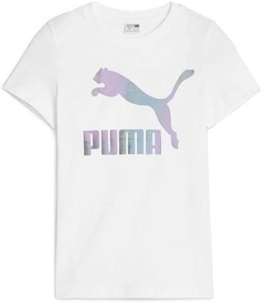 Футболка Puma CLASSICS IRIDESCENT LOGO TEE G 62290402 р.152 белый