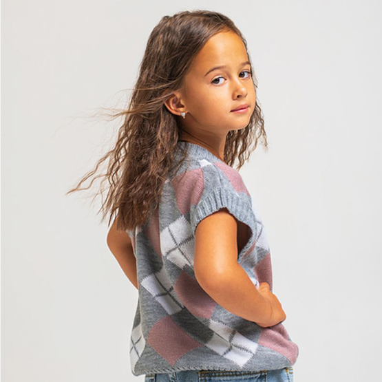 Жилет для девочки ART KNIT Ромб р.140 серый 26277 
